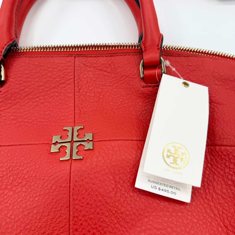 Tory Burch Ivy Slouchy Satchel Samba Red Pebbled Leather Handbag 32163 NEW - Picture 2 of 16
